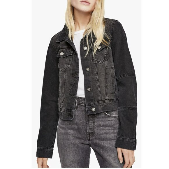 Free People We the Free Denim Rumors Black Jacket NWT Size Large - Picture 1 of 7